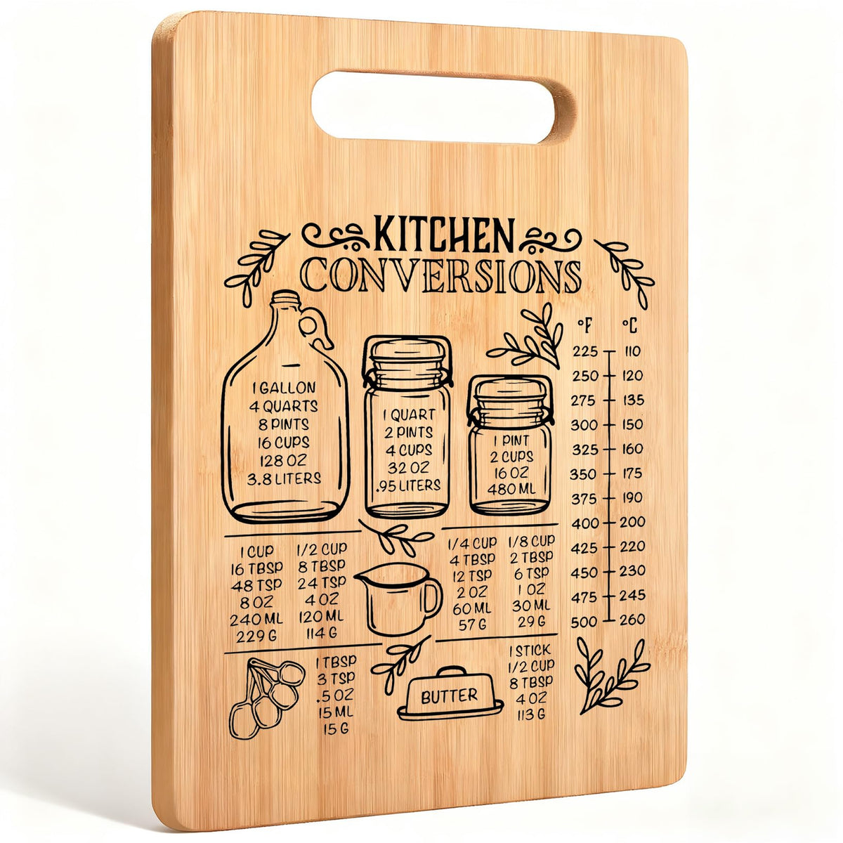 Koesus Kitchen Conversions Cutting Board, Gifts for Cooking Lovers, Gifts for Cooks Chefs Bamboo Cutting Chopping Boards for Kitchen