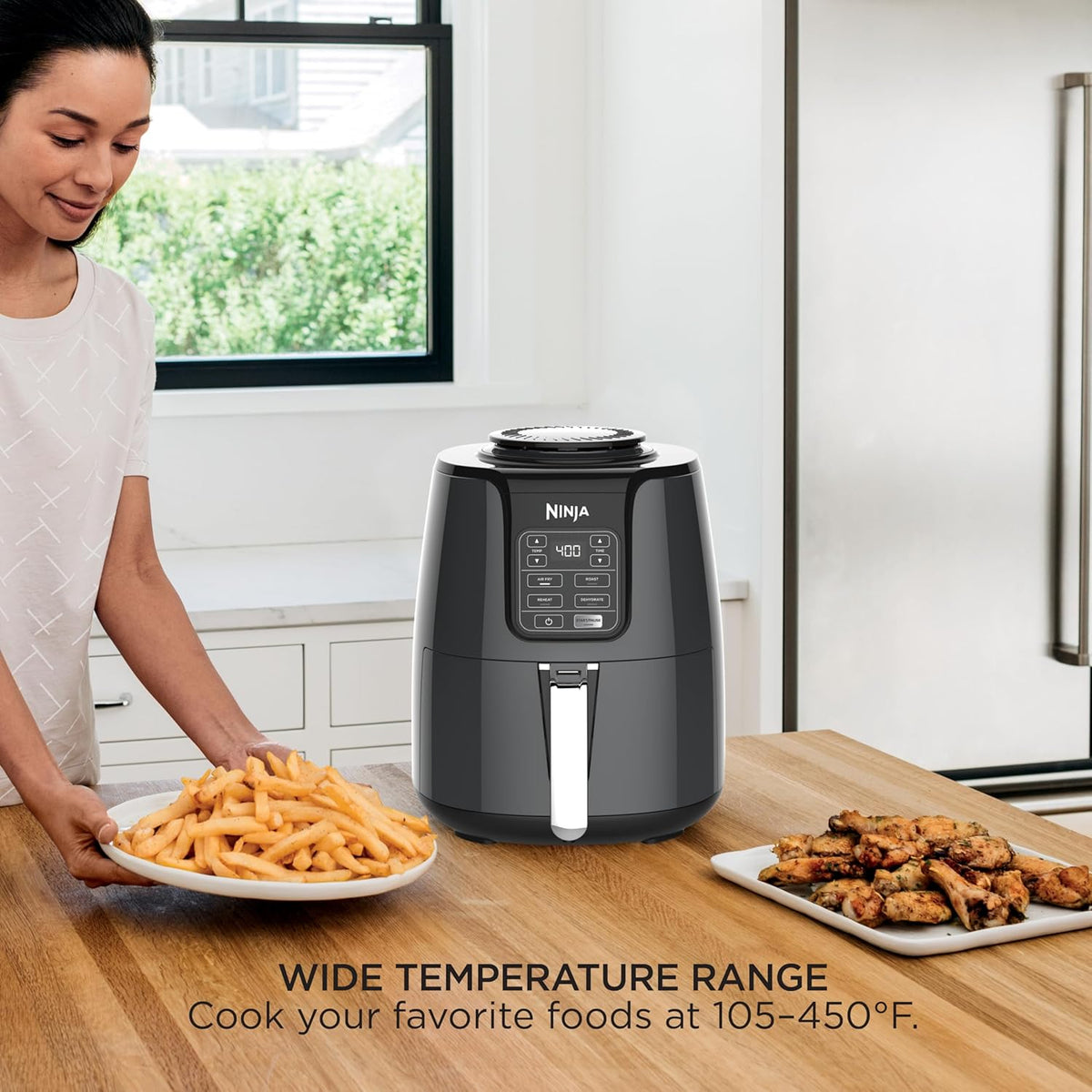 Ninja Air Fryer - 4 QT Capacity | 4-in-1 Cooking Functions | Dishwasher Safe Parts | Includes 20 Healthy Recipes | 1550 Watt | Grey