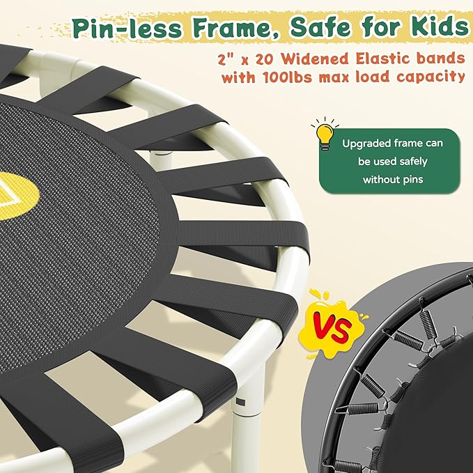 3FT Toddler Trampoline with Adjustable Handlebar, 36" Foldable & Spring-Free, Mini Kids Indoor Outdoor Trampoline for Ages 1-6, Noiseless Jumping Mat, Safe & Sturdy Design, Supports Up to 100 lbs