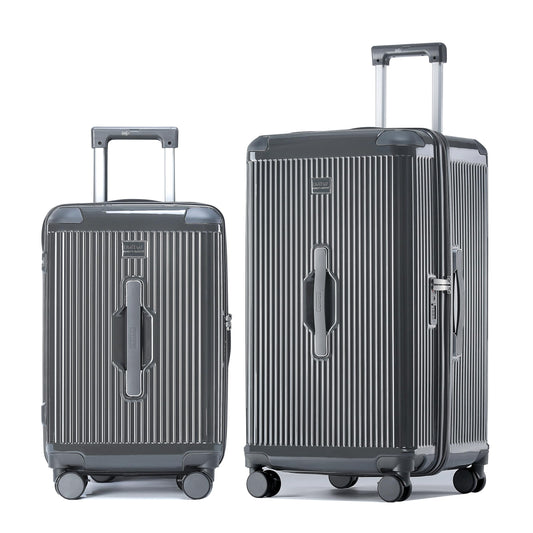 LIGHTGO 2 Piece Set Ultra-Lightweight PC+ABS Suitcase with TSA Lock & Quiet 360°Wheels, 20/26/30 Inch Expandable Luggage, Smart Organizer with Magical Divider & Waterproof Zone(Carbon Grey)