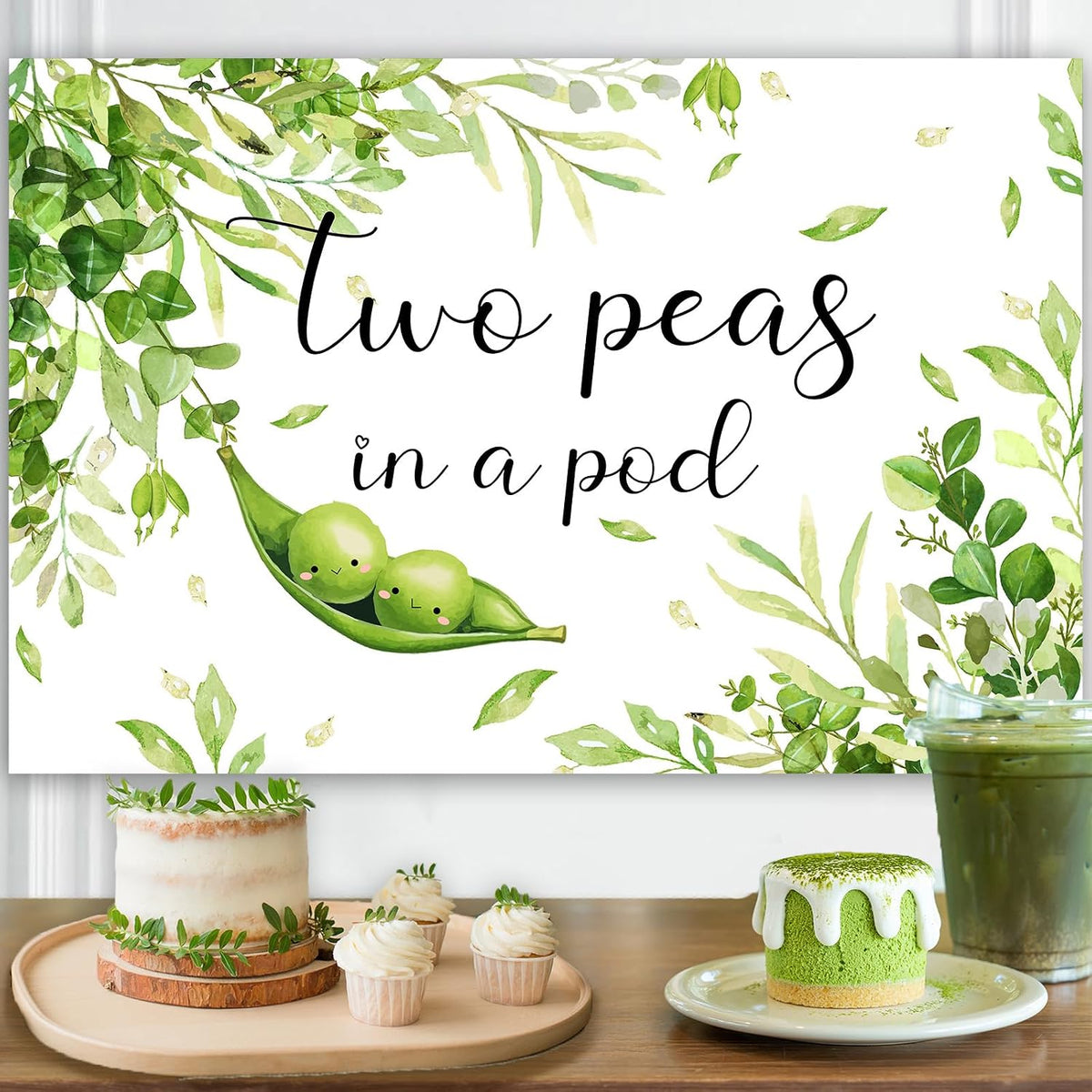 Diartpaint 7x5ft Twin Baby Shower Decorations Two Peas in A Pod Backdrop Greenery Twins Gender Reveal Decors Backdrop