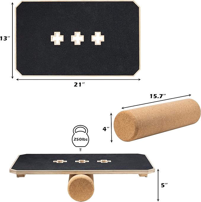 Multi-Optional Wooden Balance Board for all kind of balance tranning, Extra-Large Anti-Slip Wobble, Rocker and Plank Board for Balance and Core Training, Balancing Board for Under Desk