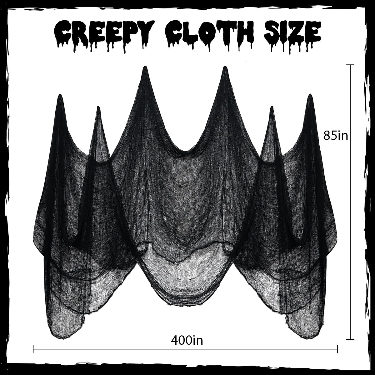 Diteryy Halloween Creepy Cloth 400 x 85 Inch Black Halloween Spooky Fabric with Cobwebs and Spiders Creepy Gauze Cloth Scary for Party Haunted House Decoration Outdoor Entrance