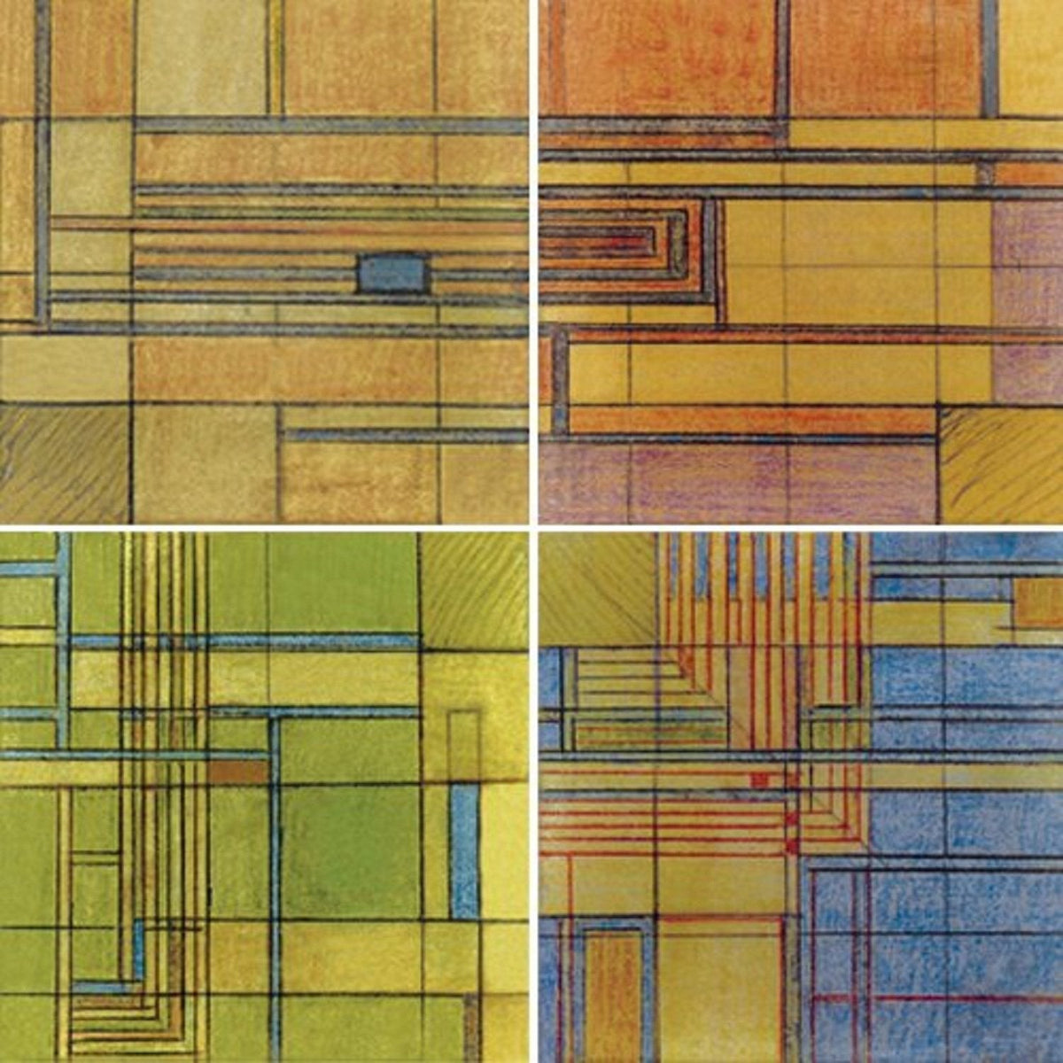 CoasterStone Absorbent Coasters, 4-1/4-Inch, "Frank Lloyd Wright Hillside Rug", Set of 4