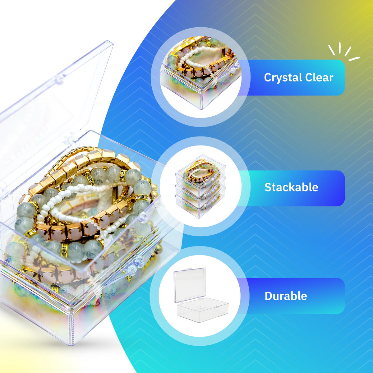 10-Pack Clear Hinged Plastic Containers, Keepsake Storage Boxes, 3 1/2" L x 2 9/16" W x 1" H, Made in USA, Plastic Display Case or Small Box for Storage and Organization
