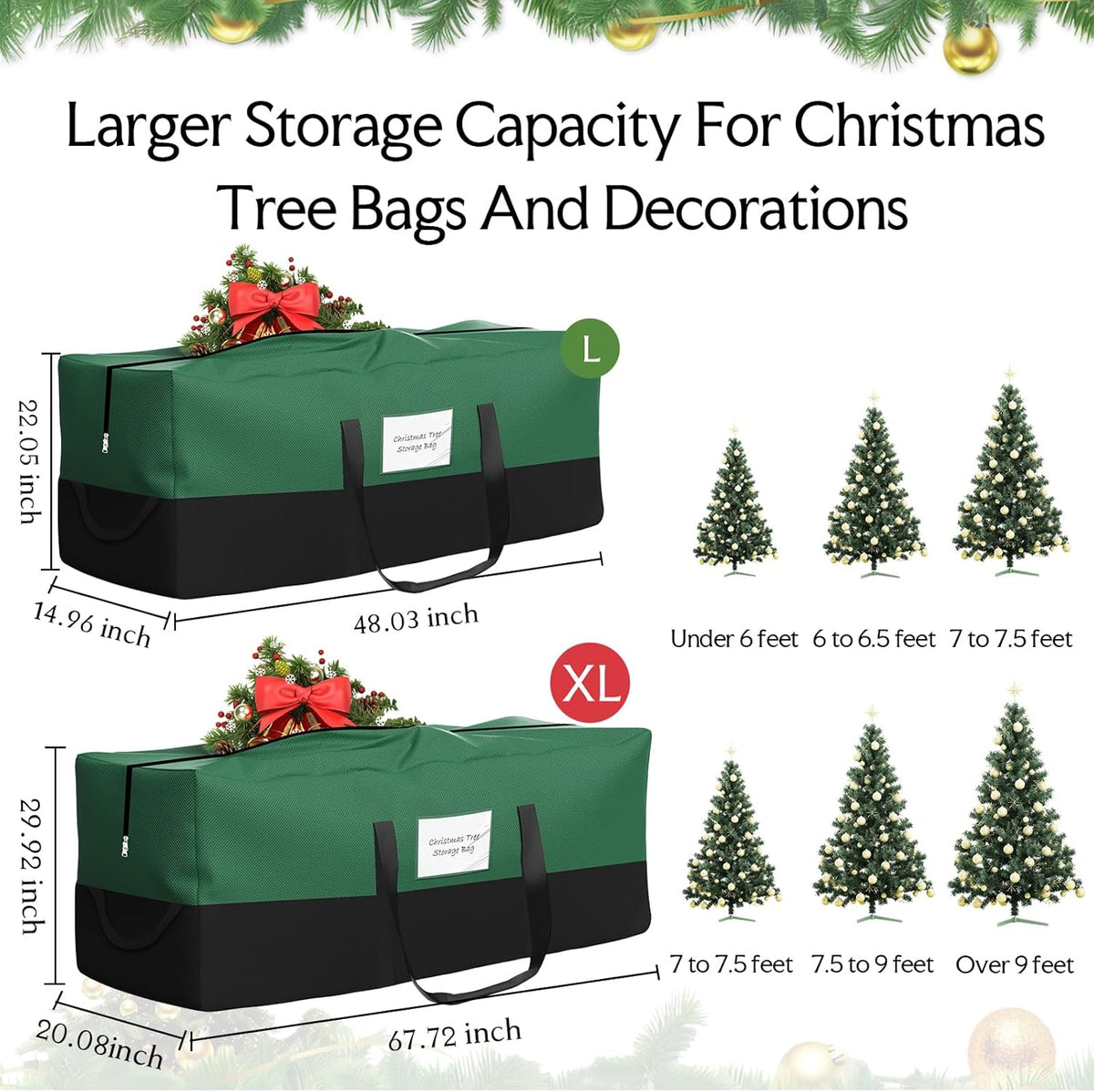 Skiennix Christmas Tree Storage Bag - Heavy Duty 600D Oxford Material | Fits Up to 10 Ft Trees, Dampproof with Dual Zipper & Reinforced Handles