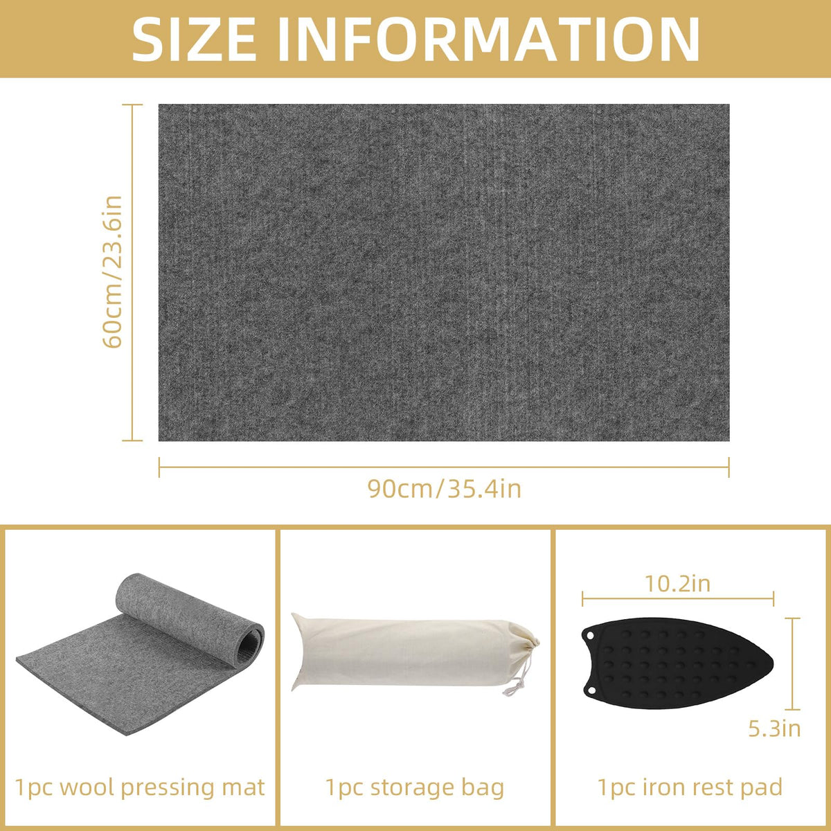 AiVeUao Wool Pressing Mat for Quilting, 36" X 24" Portable Felted Wool Ironing Mat, Quilting Ironing Pad for Quilter, Sewing, Quilting Supplies