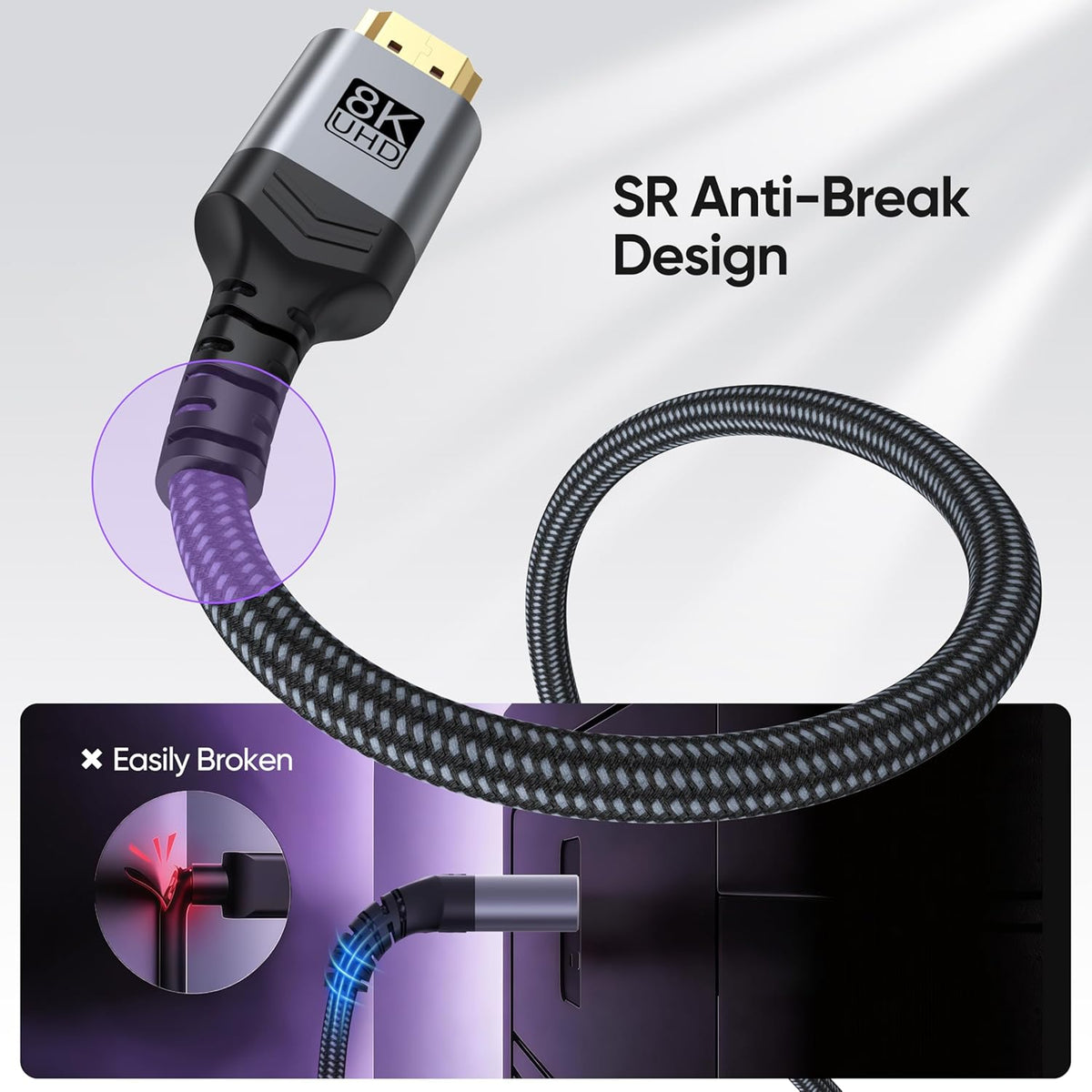 Vorothin 8K 3 2-Pack, 48Gbps 2.1 4K@120Hz/144Hz 8K@60Hz, HDR10 2.2/2.3 PS5, HDMI Cable FT High Speed HDMI Cable, eARC