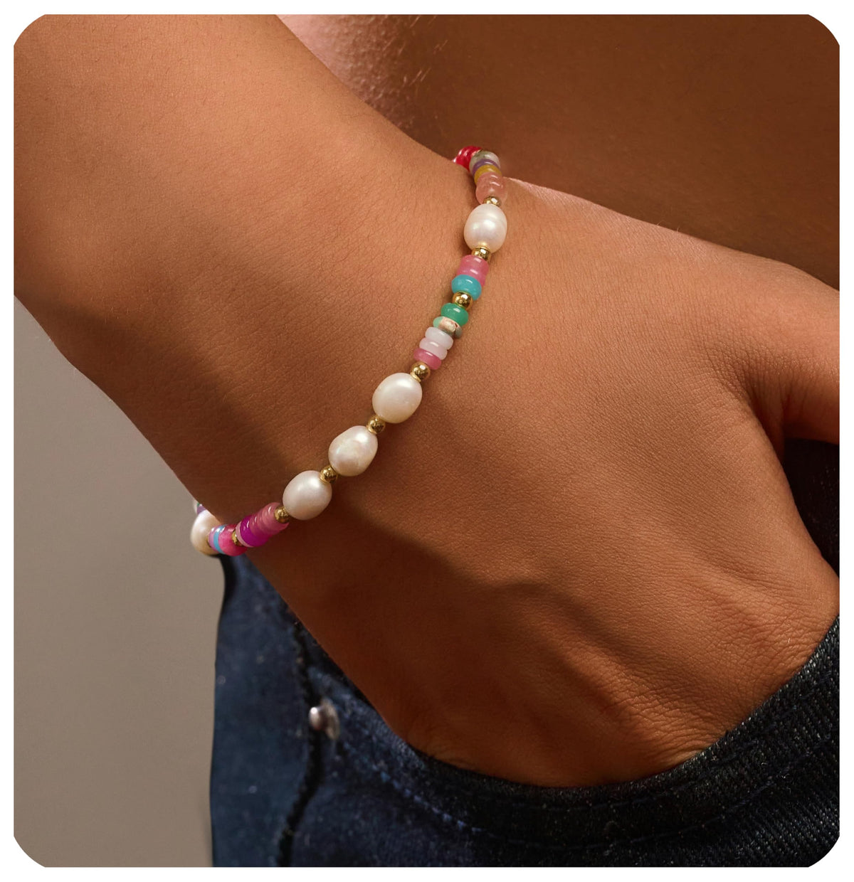 Bracelets for Women Dainty Gold Boho Beaded Bracelets Gifts for Women Mom Lover Friends Colorful Stone Pearl Jewelry Bracelet Trendy Fashion