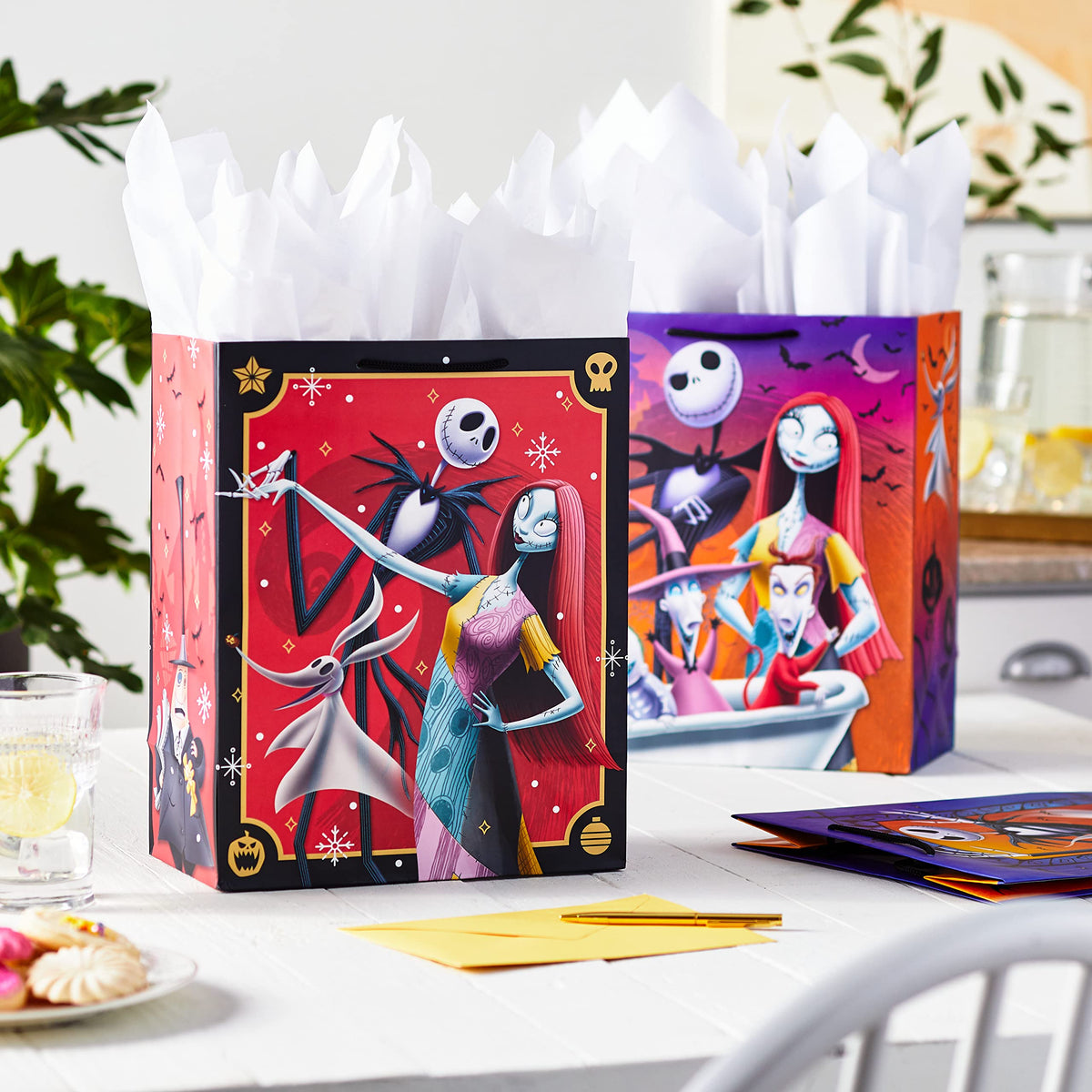 Hallmark Disney The Nightmare Before Christmas 13" Large Gift Bag Bundle (3 Bags: Jack Skellington, Zero, Sally, Lock, Shock and Barrel) for Halloween, Christmas, Birthdays