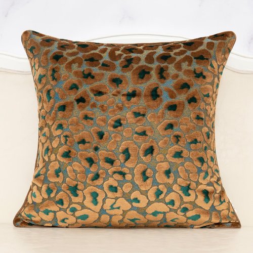 Alerfa Green Brown Floral Throw Pillow Cover 18 x 18 Inch Cut Velvet Sqaure Luxury Decorative Pillow Cover for Couch Living Room Bedroom