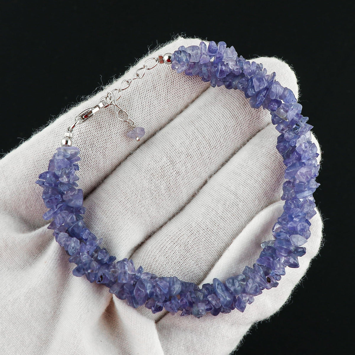 CRYSTALIS Natural Tanzanite Beads Braided Rope Bracelet, Chips Nuggets Beaded Gemstones, Chakra Healing Stones, Gift Giving Womens Jewelry, 925 Sterling Silver Bracelet 8 inch