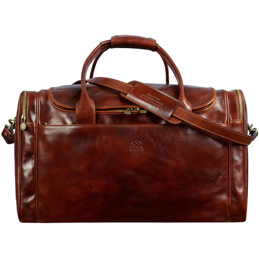 Time Resistance Leather Duffel Bag - Large Weekend Gym Travel Bag (Brown)