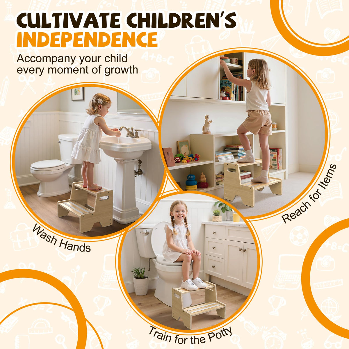 Uiirvdy Step Stool for Toddler, Sturdy Wooden 2-Step Stool with Anti-Slip Surface and Pads for Barthroom, Kitchen, Bedroom, Toilet, and Potty Training - 2 Pack