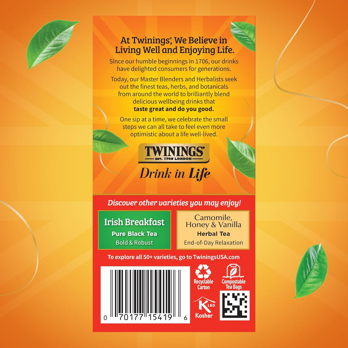 Twinings English Breakfast Black Tea - Robust & Flavorful Individually Wrapped Bags | 20 Count (Pack of 6)
