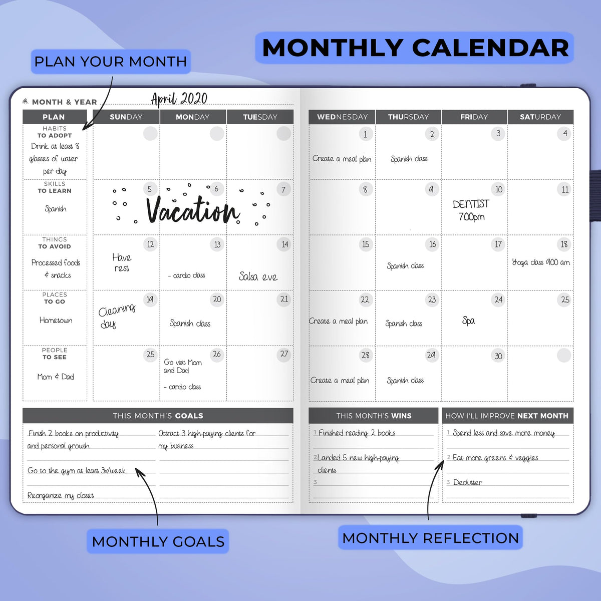 Clever Fox Planner – Undated Weekly & Monthly Planner for Productivity, Time Management & Goals – Organizer Journal – A5 (Dark Blue)