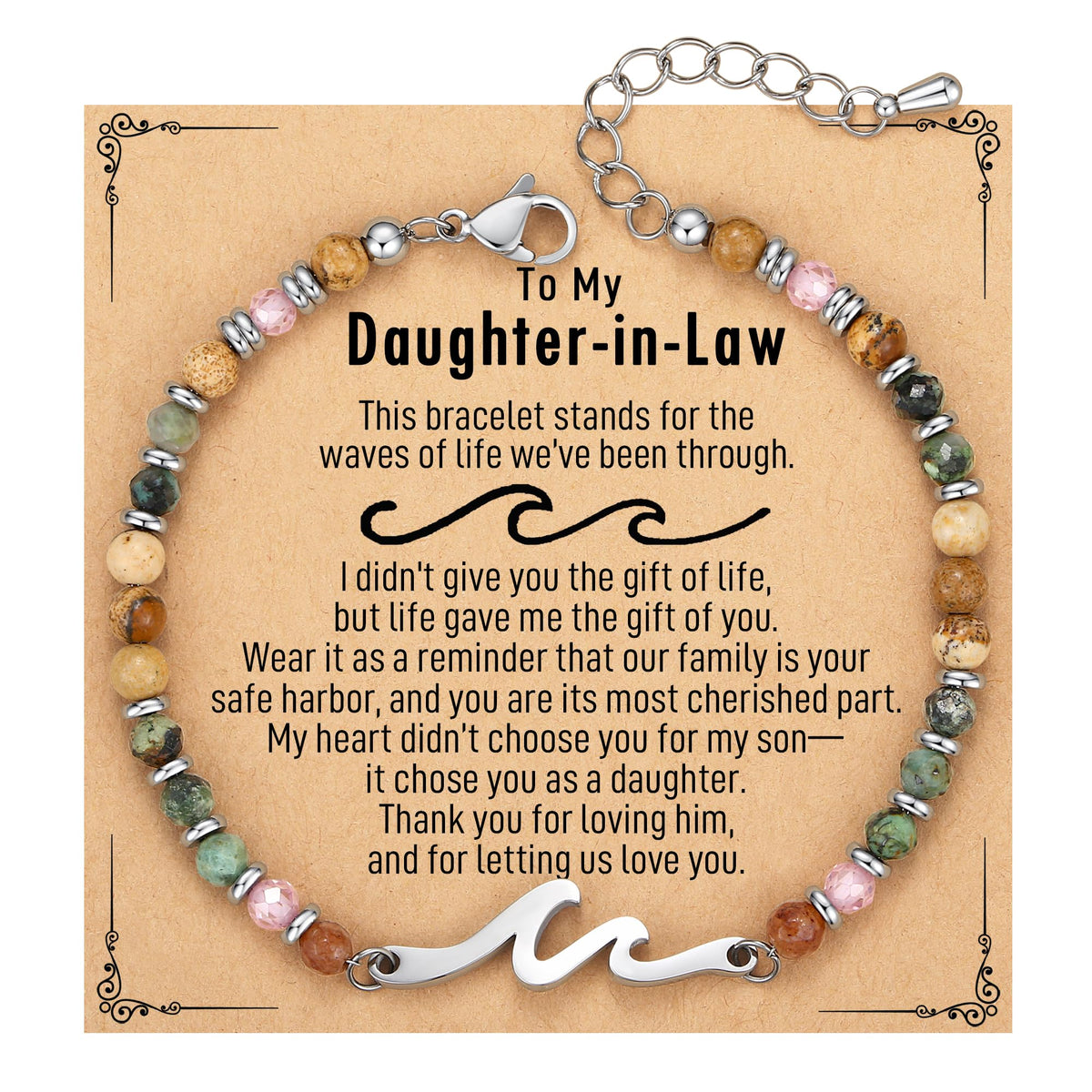 TONY & SANDY Daughter in Law Gifts, Wedding Birthday Gifts for Daughter in Law, Wave Bracelet for Women, Unique Christmas Valentines Mothers Day gift for Bonus Daughters from Mother-in-Law