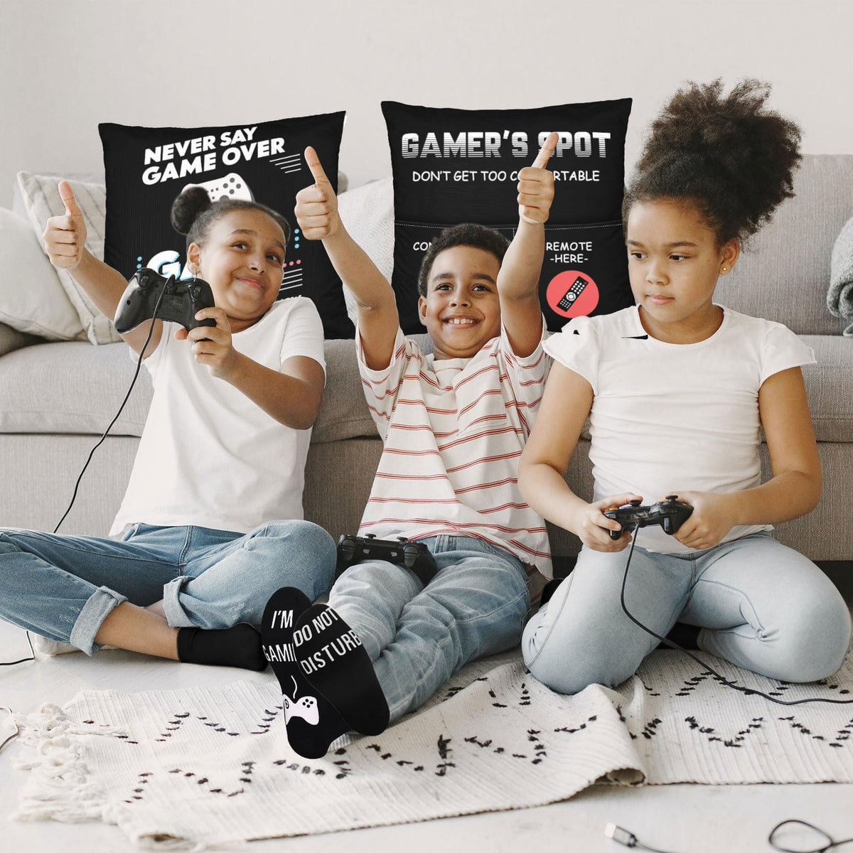 Bebomne Gamer Gifts for Teenage Boys Men, Gaming Accessories for Room, for Gamers, Game Room Decor, Gaming Pillow Case and Gaming Socks for Teen Boys Men Son Husband Boyfriend (black-2pocket 1)