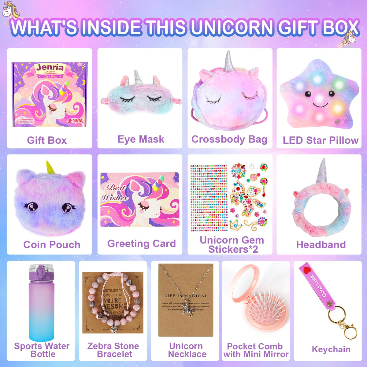 Jenria Unicorn Gift for Girls, Kindergarten Graduation Gifts, Sleepover Birthday Gifts for Girls Age 3 4 5 6 7 8 9 10 Years Old Girl, Gift Ideas, Girls Toys Age 6-8, Unicorn Toys for Daughter, Niece