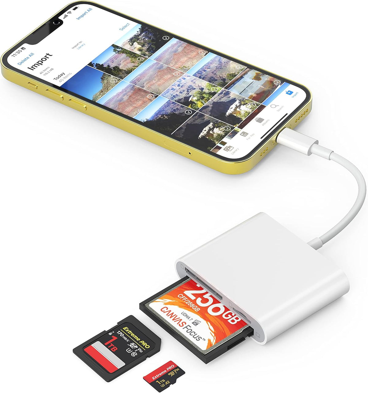 SZHAIYIJIN 3 1 3-Slot 14/14 Pro/13/13 CF SD Card Reader for iPhone iPad, in Compact Flash Memory Card Reader Adapter