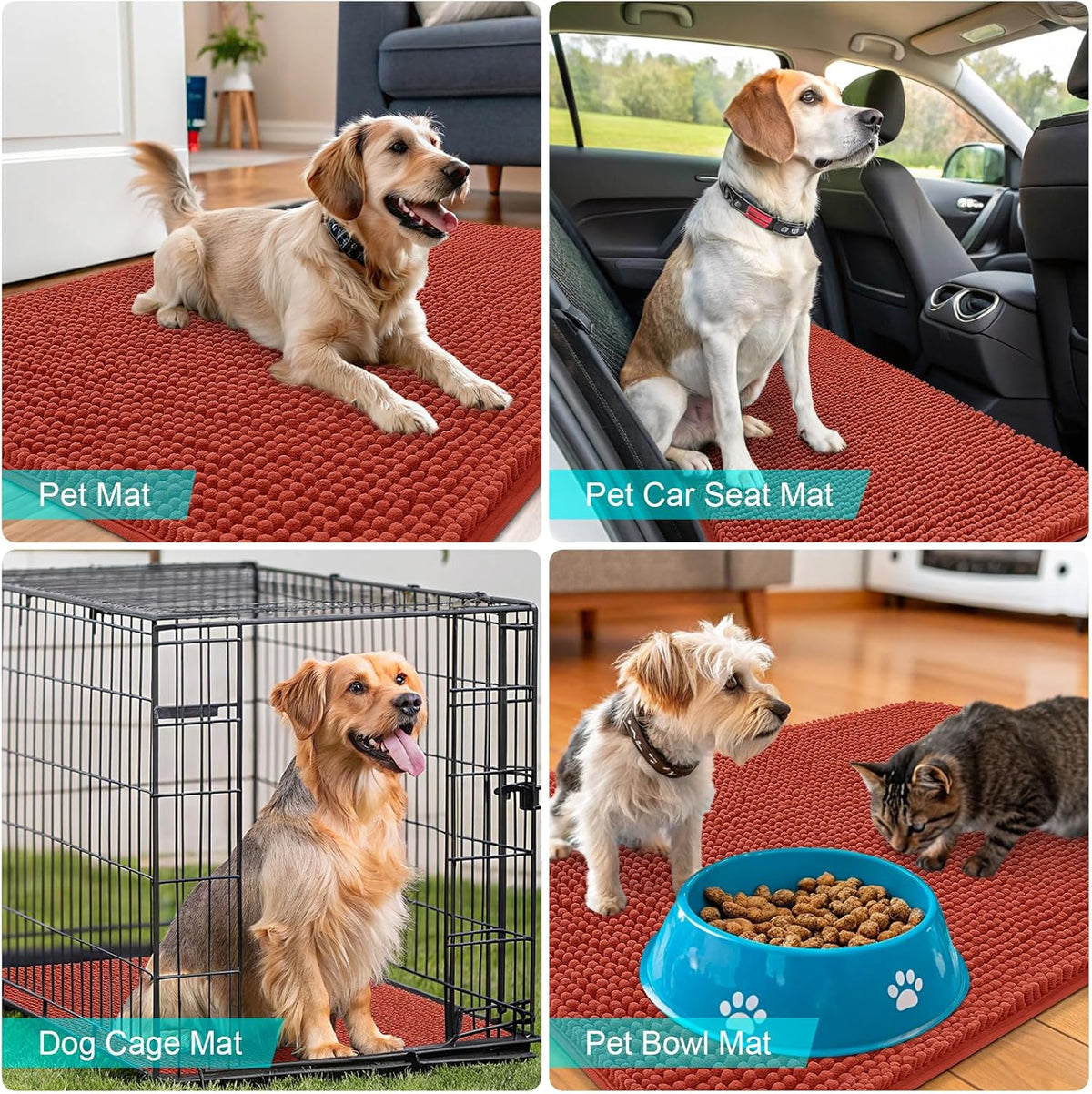 OLANLY Dog Door Mat - Absorbent Non-Slip Chenille for Muddy Paws | 47x20, Quick Dry, Maple Red
