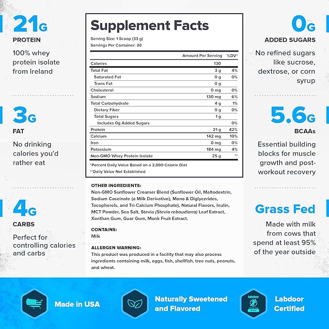 LEGION Whey+ Protein Whey Isolate from Grass Fed Cows - Whey Protein Isolate Powder Low Calorie, Non-GMO, Sugar Free, Lactose and Gluten Free, All Natural Protein Powder for Men & Women, (30 Servings)