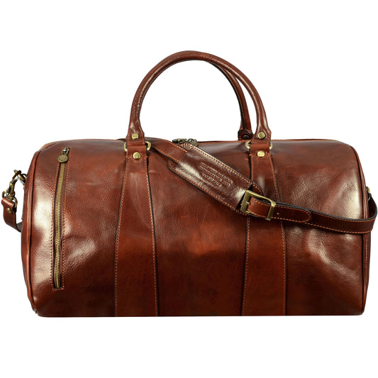Time Resistance Leather Duffel Bag - Large Weekend Gym Travel Bag (Brown)