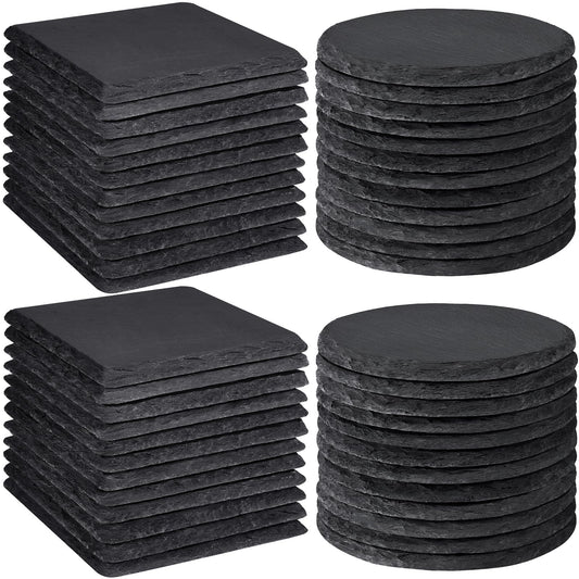 48 PCS Slate Coasters Bulk, MAPRIAL Laser Engraving Blanks Material for Engraver, 4 Inch 24 PCS Natural Square, 24 PCS Round Black Stone Coasters for Drinks, Gifts, Wedding Party, Decor, Christmas