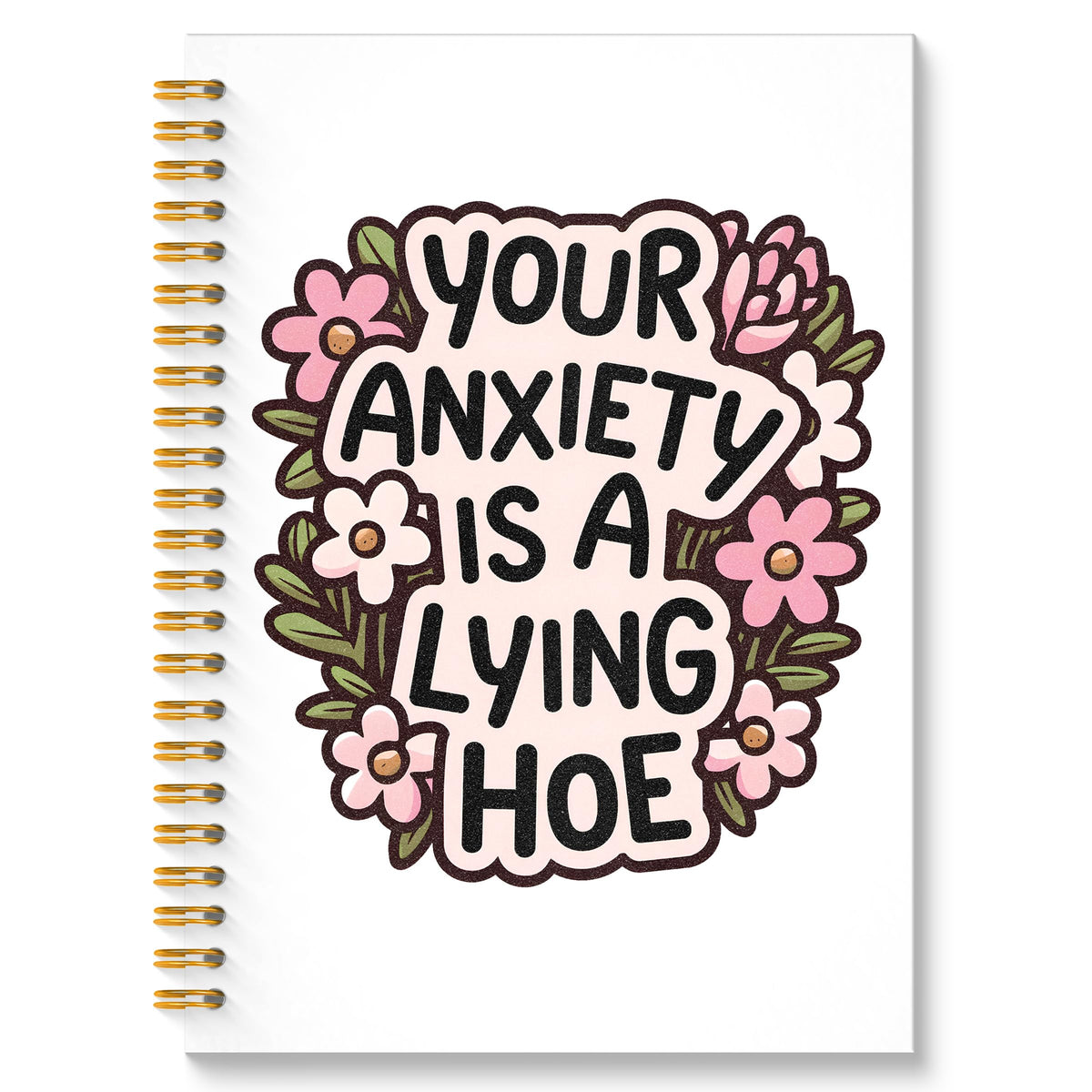 ROXMART Floral Mental Health Glitter Spiral Notebook, Anxiety Journal for women, Anti Anxiety Mental Health Gifts, Funny Psychology Positive Hardcover Notebook Journal, 5.5x8.3 Inch