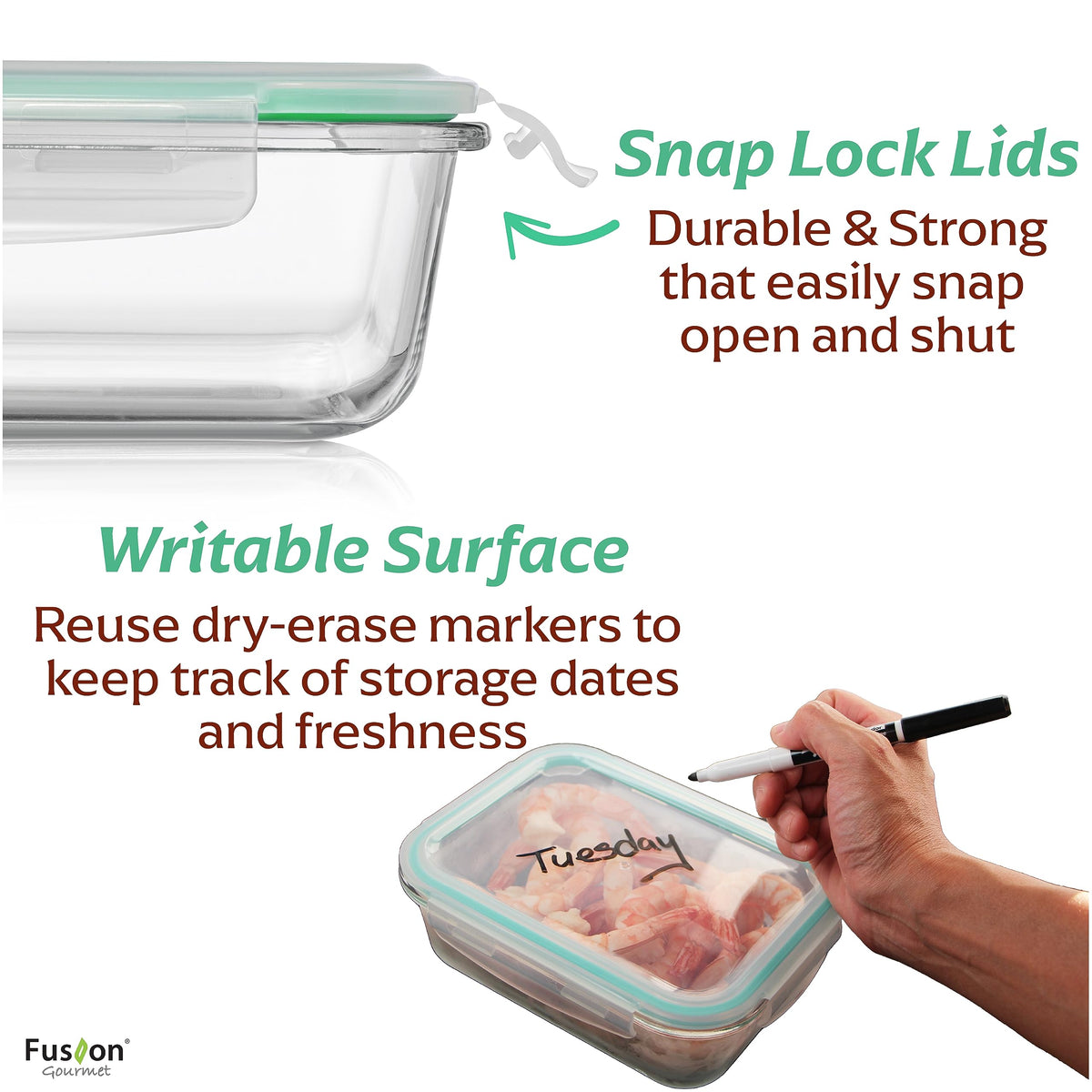 Fusion Gourmet Glass Meal Prep Containers with Lids [8 Pack, 33 oz & 4.5 oz] - 2 Compartment Divided Glass Bento Boxes for Adults, Oven Safe & Airtight