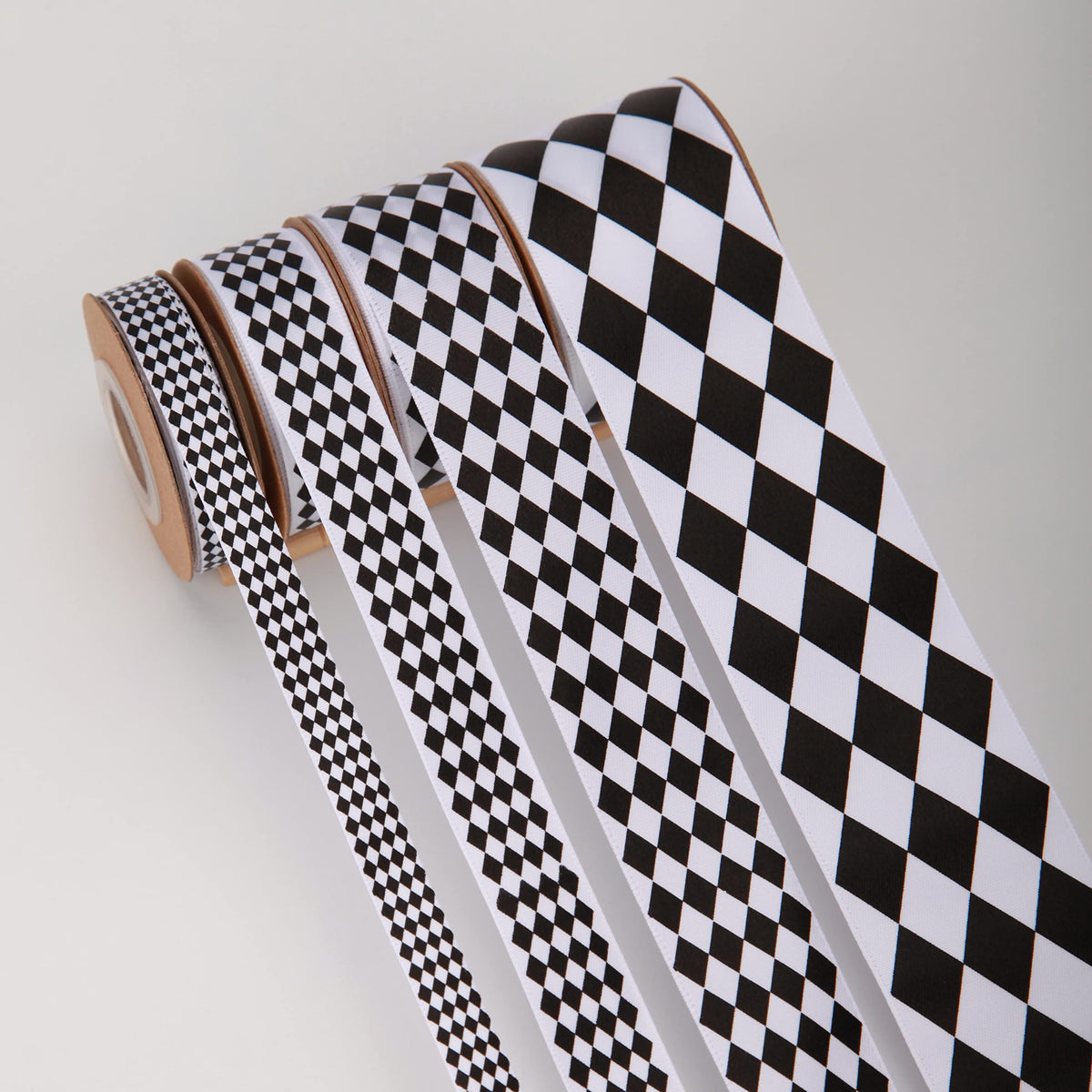 Meseey 4 Rolls Total 20 Yards Black & White Diamond Check Satin Ribbon, Harlequin Plaid Ribbons for Gift Wrapping, Crafts, Weddings & Party Decor