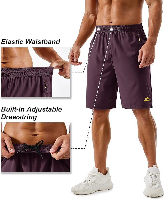 TACVASEN Men's Running Athletic Shorts 9" Quick Dry Workout Gym Shorts Lightweight Summer Shorts 3 Zipper Pockets
