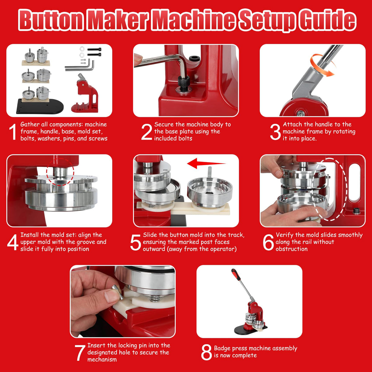 Multiple Sizes Button Maker Machine, Interchangeable Badge Press 1.25 Inch + 2.25 Inch + 3 Inch, DIY Pin Button Making Machine with 300 Sets Supplies, Circle Cutter and Cutting Mat Included