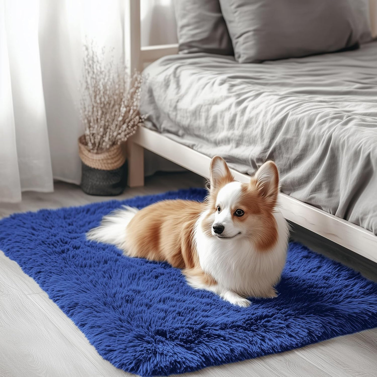 OLANLY Soft Fluffy Shaggy Small Rug - Machine Washable Indoor Carpet for Bedroom & Nursery | Navy Blue