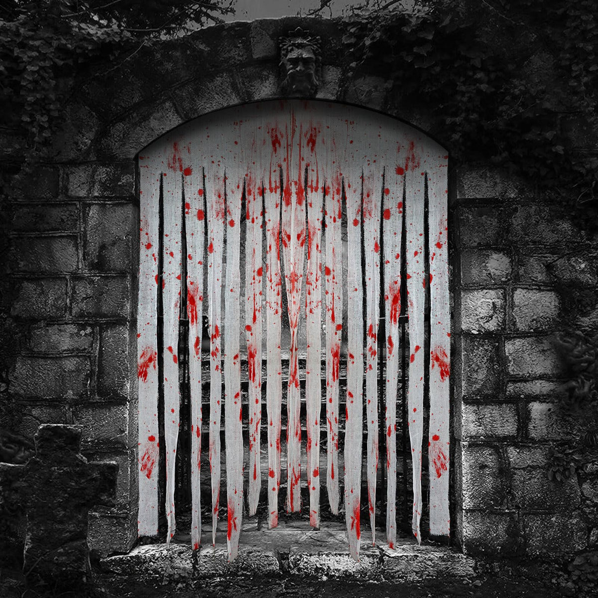 2 Pack Creepy Cloth Door Curtains with Bloody Hand Prints - Scary Halloween Decorations for Indoor & Haunted Houses
