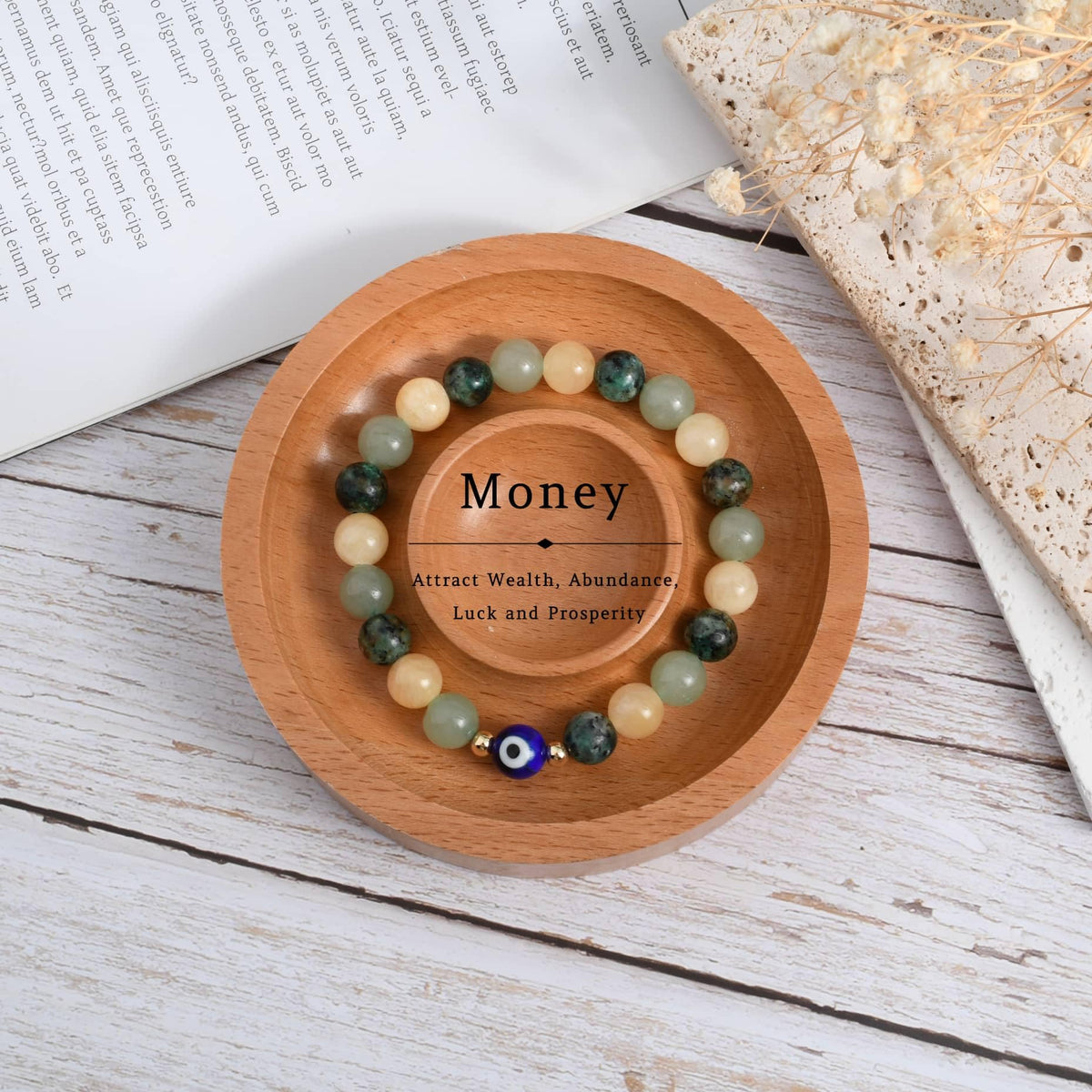 DLYFNVEV Money Attraction Bracelet Wealth Luck Fengshui Green Aventurine Evil Eye Protection Beaded Healing Crystal Natural Stone Jewelry Gifts For Women Yellow Topaz African Turquoise