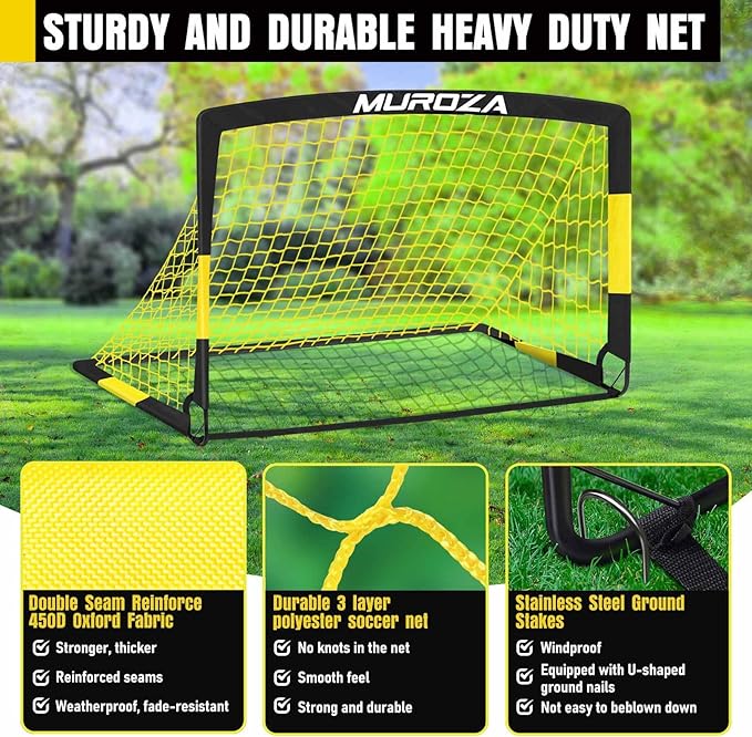 Soccer Goal, Kids Soccer Goals for Backyard Set, 2 Pack of Portable Pop Up Soccer Net with Soccer Ball, Cones, Complete Training Equipment for Youth, Toddler Outdoor Sports Games