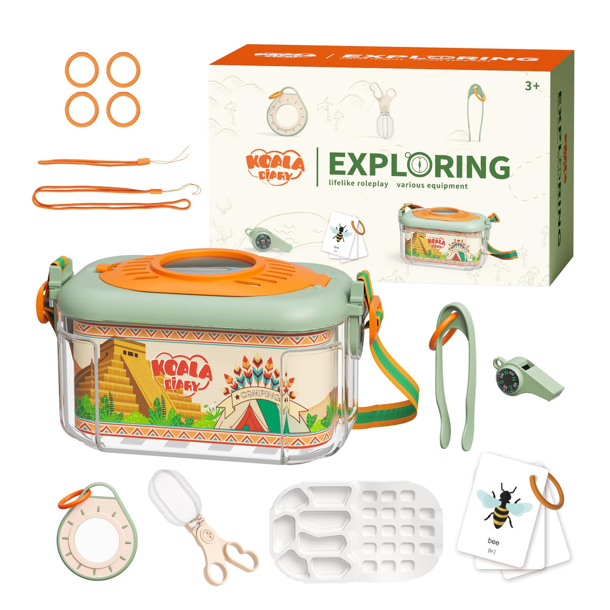KOALA DIARY Bug Catcher for Kids Explorer Bug Catching Kit,Magnifying Glass, Tweezers, Whistle & Compass, Learning Guide, Insect Habitat, Outdoor Toys(3 Year +) (Kids Bug Catcher Set)