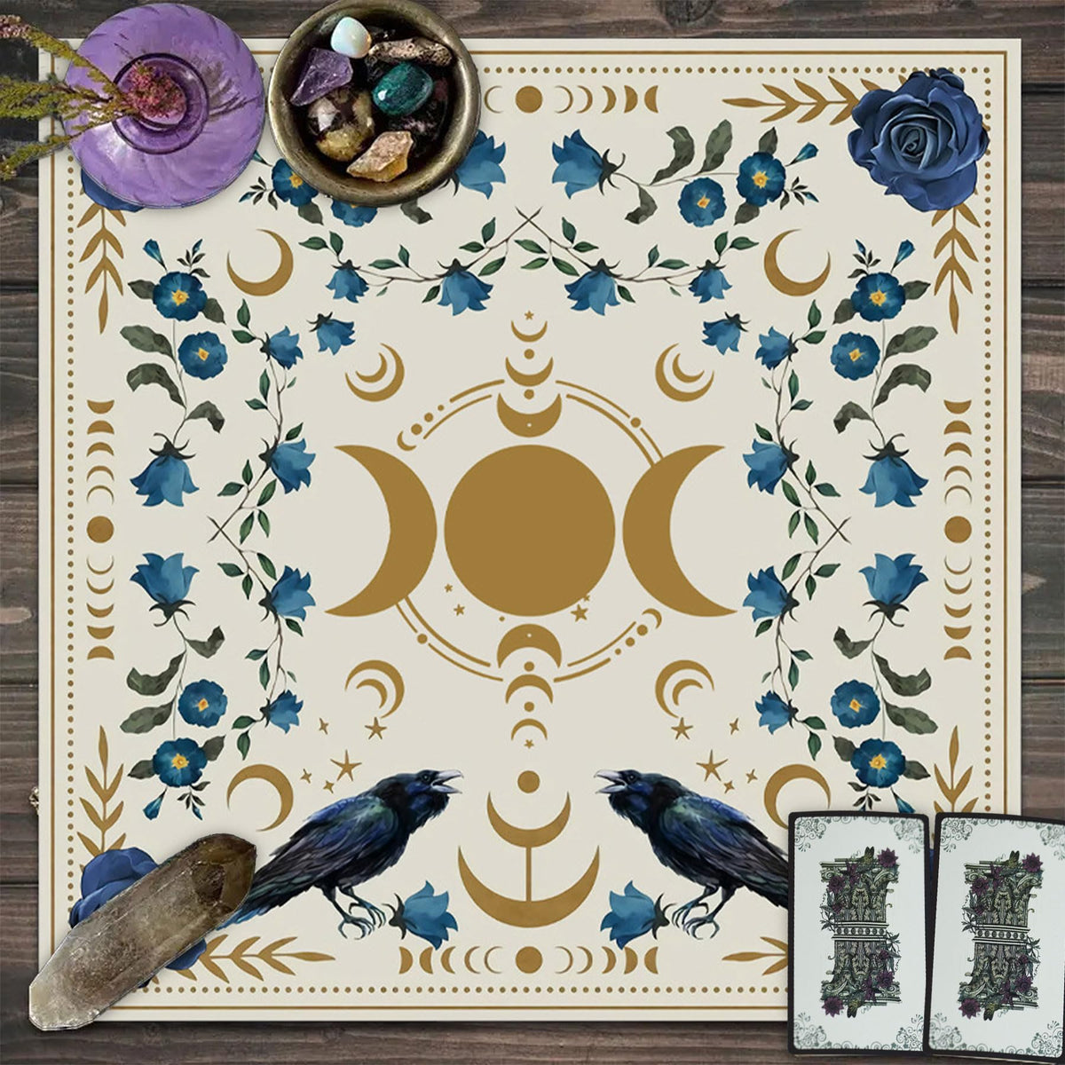 Knana Tarot Altar Cloth - Silk Witchcraft Mat for Reading - Includes Tarot Card Bag (Sun Moon)