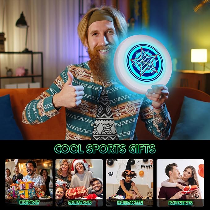 49LEDs Flying Disc with 16 Million Color RGB, 3 Modes+Rechargeable+Waterproof+175g, Cool Sports and Outdoors for Parks/Camping/Beach/Backyards,Easter & Birthday Gifts for Teens/Kids/Adults