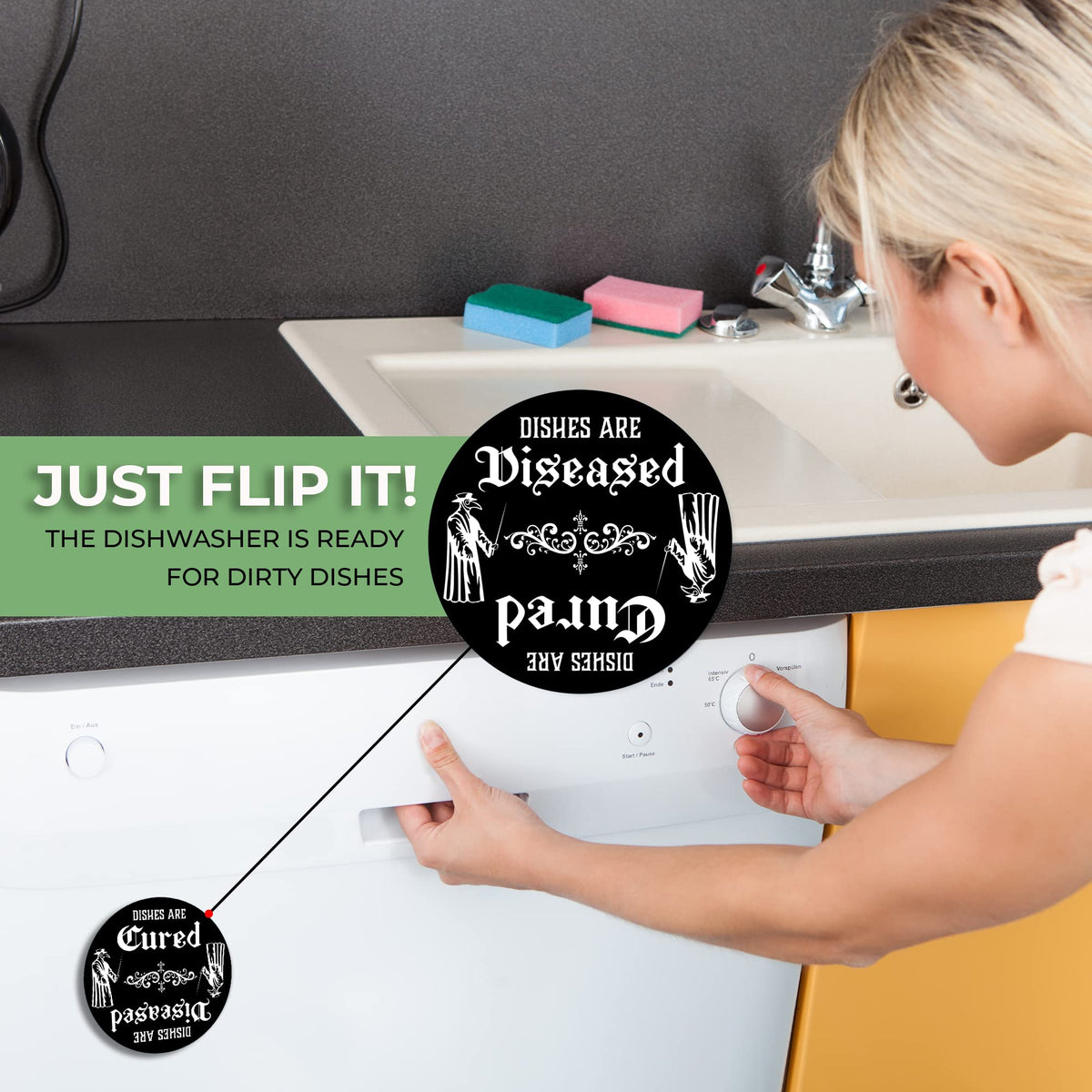 Gothic Plague Doctor Mask Dishwasher Magnet – Clean Dirty Sign for Witchy Kitchen Decor, Quirky Home & Office Accessory, Ideal Gift, Dark Academia Skeleton Ghost Theme, Spooky Apartment Essentials