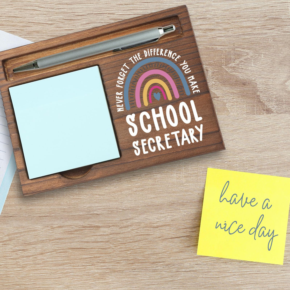 School Secretary Gifts Sticky Note Holder, Thank You Gift for School Secretary, Office Assistant, Administrative Staff, Education Appreciation Week, Graduation or Holiday PB023