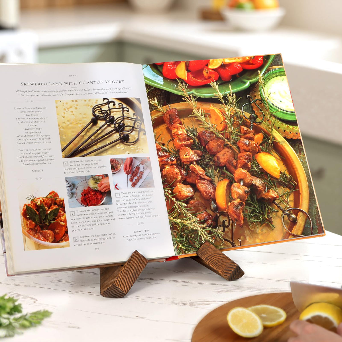 PUERSI Cookbook Stand for Kitchen, Recipe Book Holder for Kitchen Counter, Wooden Cookbook Holder, Rustic Cook Book Holder Stand - Rustic Brown