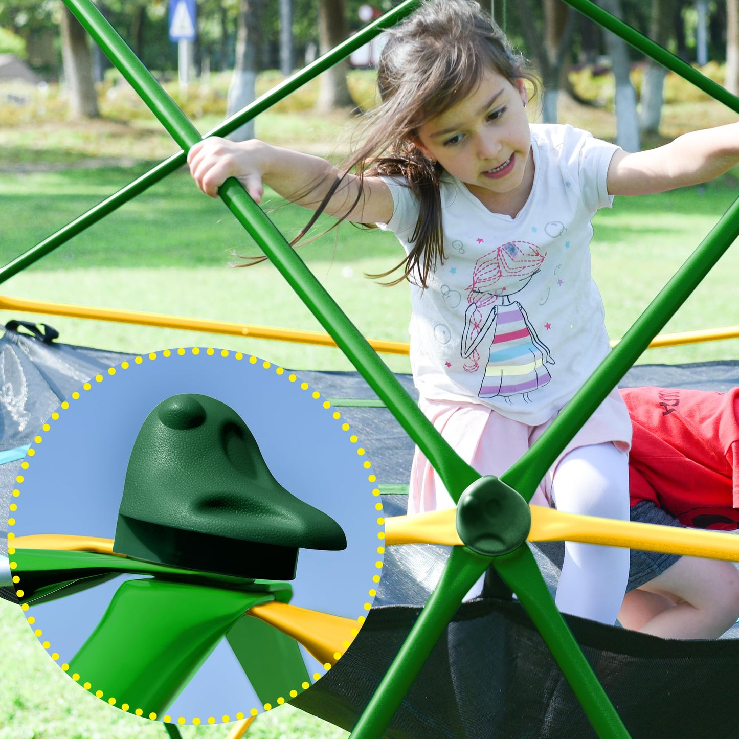13ft Large Kids Climbing Dome Geometric Jungle Gym Play Structure with 1000 LB Capacity Green & Yellow Outdoor Play Equipment for Backyard Weather-Resistant Steel Frame