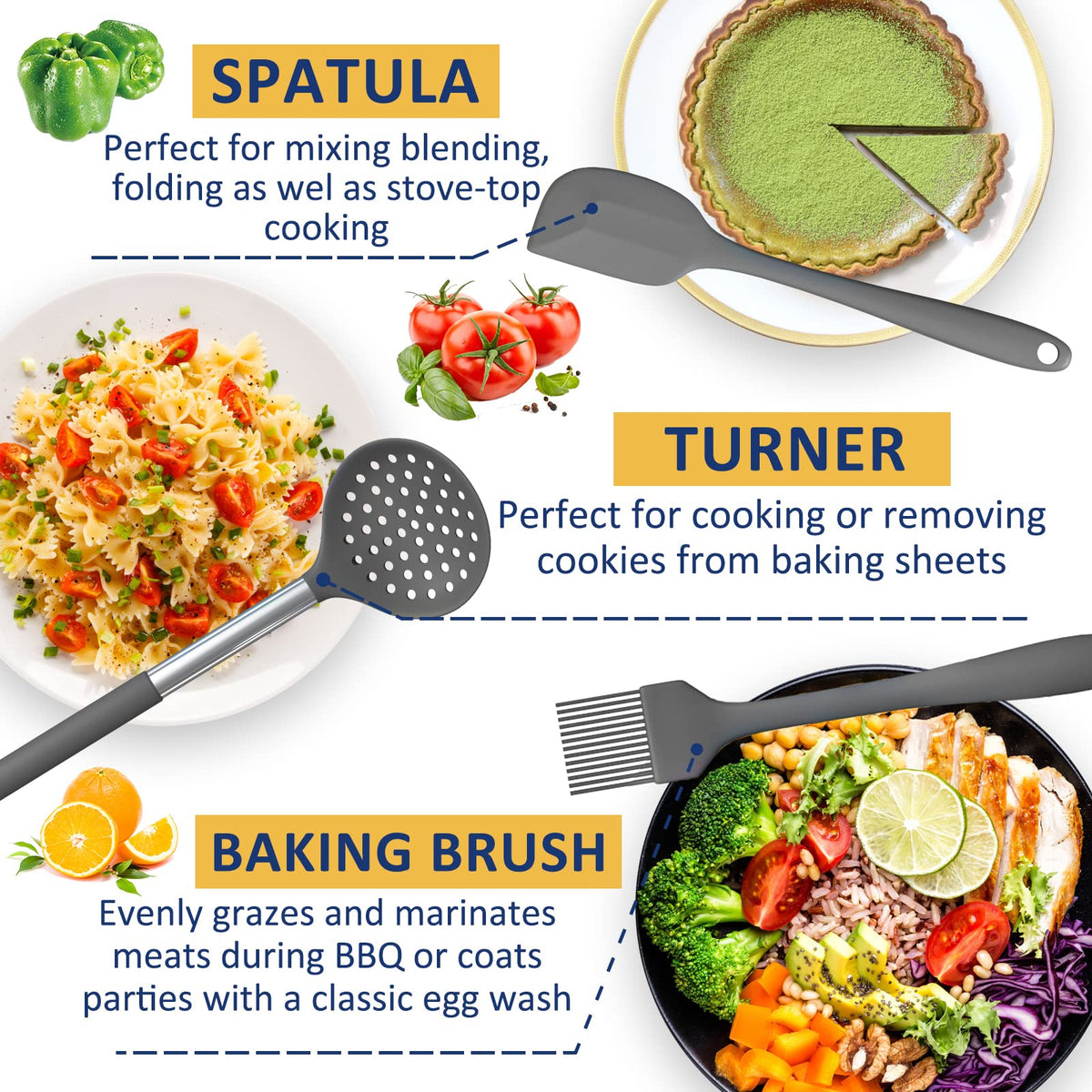 Silicone Cooking Utensil Set, Fungun Non-stick Kitchen Utensil 24 Pcs Cooking Utensils Set, Heat Resistant Cookware, Silicone Kitchen Tools Gift with Stainless Steel Handle (Gray-24pcs)