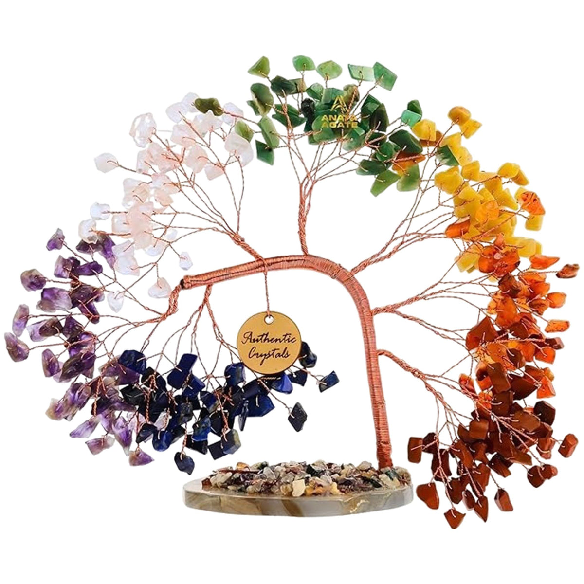 ANAYA AGATE 7 Chakra Crystal Tree of Life – Handmade Healing Gemstone Bonsai Trees for Home & Office Décor – Feng Shui Money Tree for Positive Energy, Good Luck & Spiritual for Women