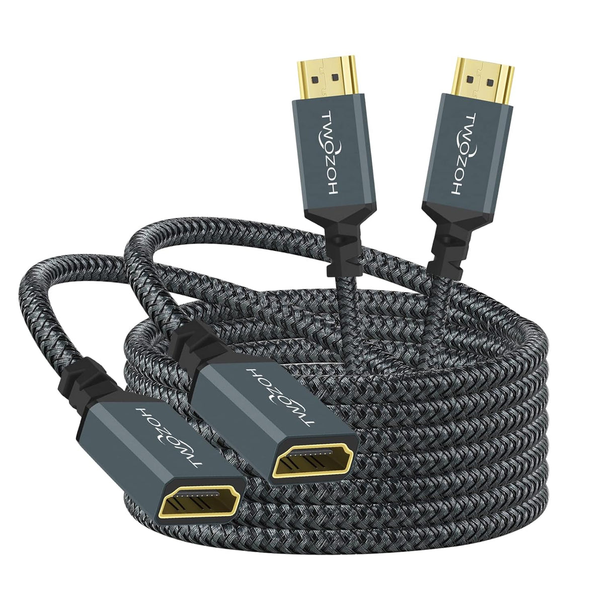 Twozoh 15FT 2 Pack, 4K 2.0 4K@60Hz 3D HDMI Extension Cable HDMI Extender Male to Female Cord, Nylon Braided HDMI Cable