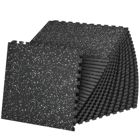 SUPERJARE 1" Extra-Thick Rubber Top Exercise Mat, Puzzle Gym Flooring for Home Gym, Gym Mat for Workout Equipment, Interlocking Floor Tiles with EVA Foam, 24 Pcs 96 Sq Ft, Black/Grey