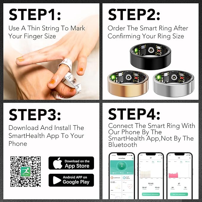 Smart Health Ring for Women Men Fitness Tracker with Heart Rate, Blood Oxygen, Blood Pressure, Sleep Monitoring, Step Counting, IP68 Waterproof for iPhone and Android, No Subscription Fee, Black 11
