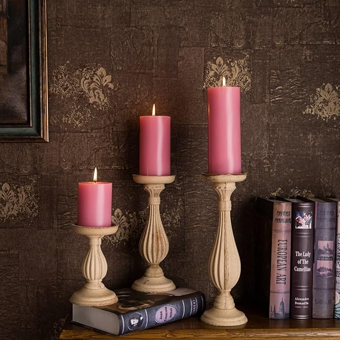 MOZEAL 3" x 8" Hand-Poured Unscented Large Candle,Smokeless Rustic Pillar Candle Set of 2,Slow Burn,No Drip,Approx 150 Hours Burning,Wedding,Dinner,Christmas and Home Decorative,Tall Pink Candle